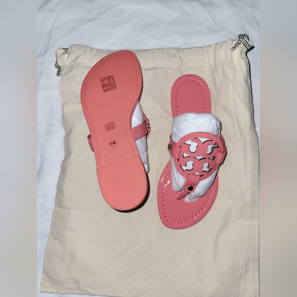 Tory burch miller sandals coral size 4.5 New No Box - Picture 2 of 2